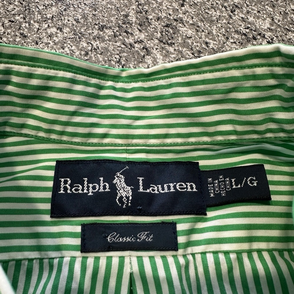 Polo Ralph Lauren Shirt Mens L Green Striped Button Down Long Sleeve Classic Fit - Picture 3 of 7